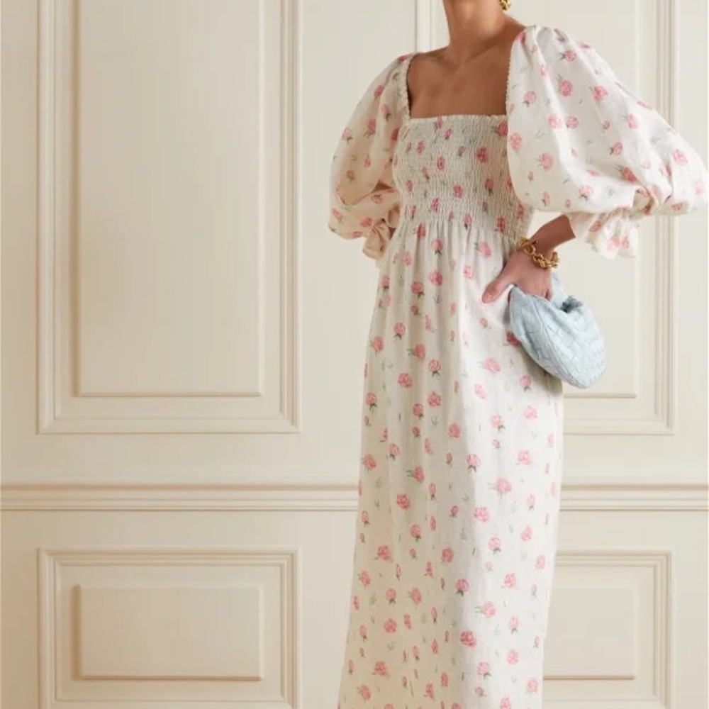 SLEEPER Atlanta Linen Dress with Rose Detail XS